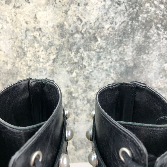 Zara Women's EU 39 Basic Collection Black Pearl Studded Lace-Up Combat Boots - Picture 4 of 15